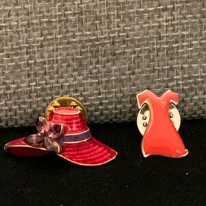 Red Hat Society Pin & Red Dress Pin Goldtone Silvertone